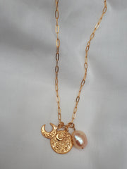 Luna Coin Pearl Charm Necklace