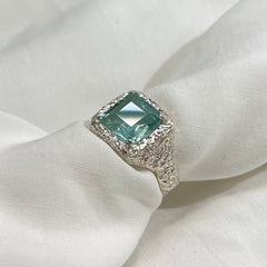 Aquamarine Etched Signet Ring
