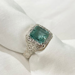 Aquamarine Etched Signet Ring