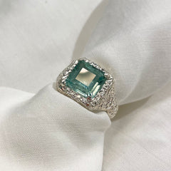 Aquamarine Etched Signet Ring