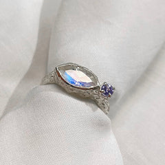 Etched Marquise Moonstone Ring