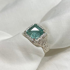 Aquamarine Etched Signet Ring