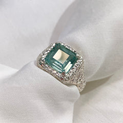 Aquamarine Etched Signet Ring