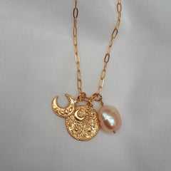 Luna Coin Pearl Charm Necklace