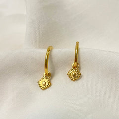 Tiny Star beaded square charm hoops